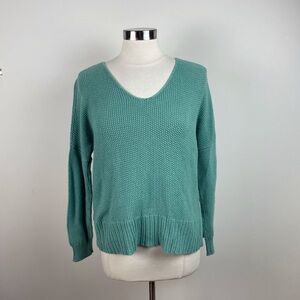 Lucky Brand Solid Green Knit Crochet Long Sleeve Sweater Boho Women Small